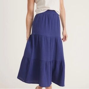 Marine Layer 100% Cotton Corrine Tiered Maxi Skirt Navy